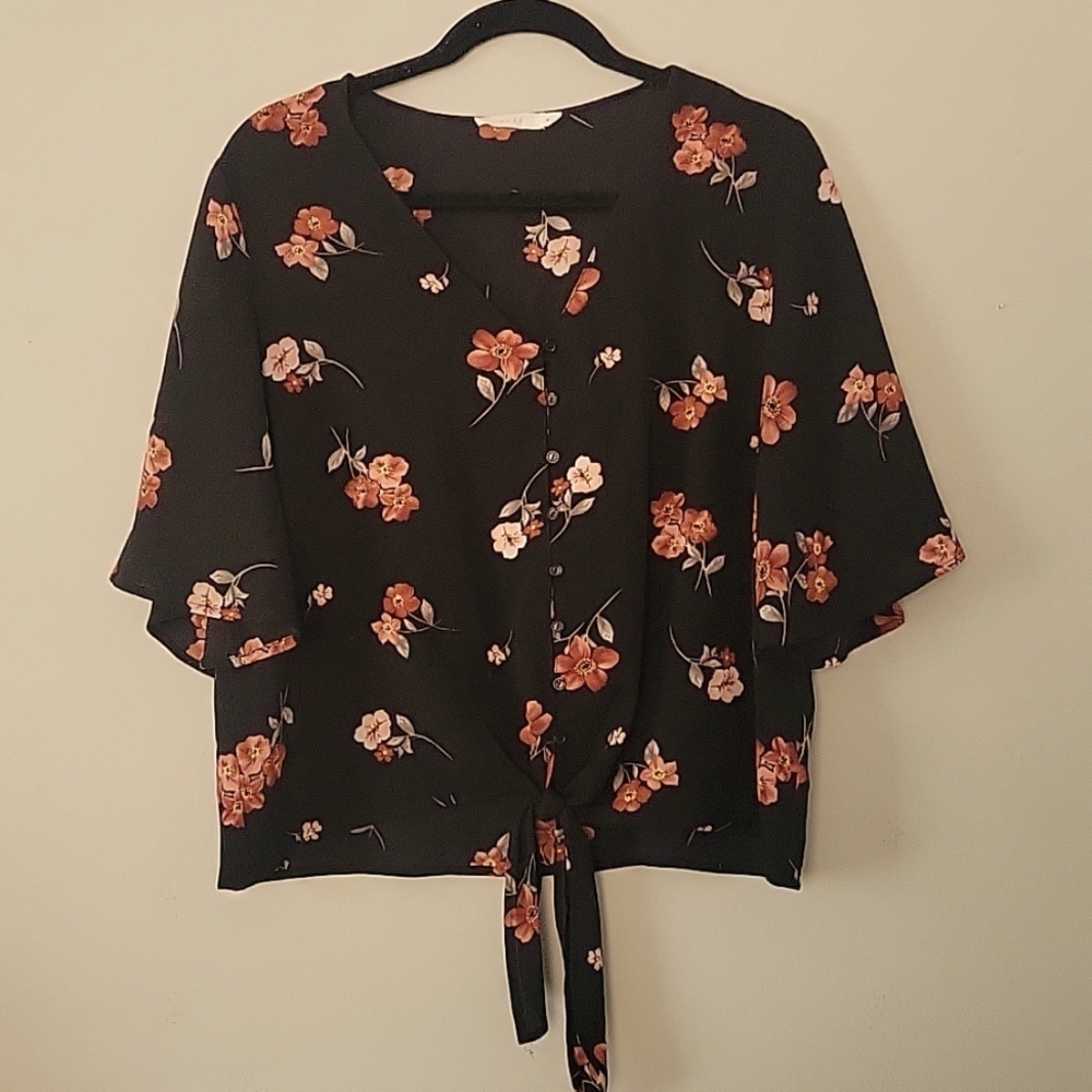 2/$15 Sheer Floral Tie Front Top